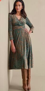 Soft Surroundings Shae Dress Velvet Burnout Animal Print Midi Large Petite